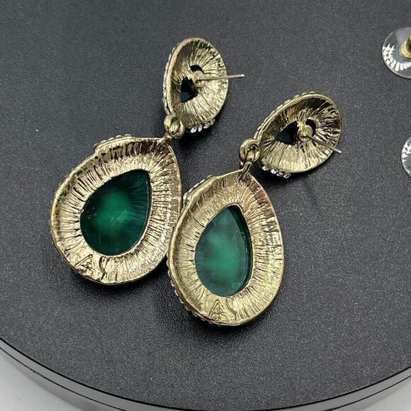 Amrita Singh Gold Tone Austrian Pave Crystal Turquoise Green Teardrop Earrings - Picture 6 of 12